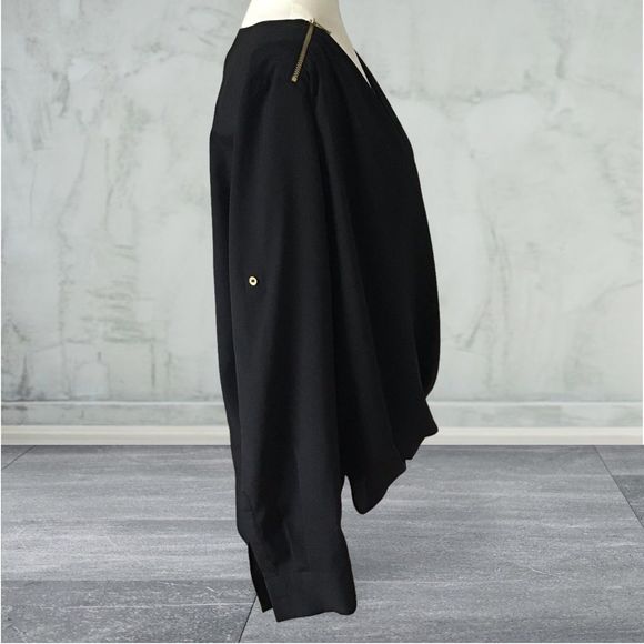 CALVIN KLEIN Top Blouson Drape Black Zipper Shoulders Long Sleeve/Button up NS - Picture 4 of 8